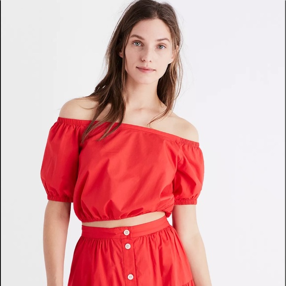 Madewell Tops - MADEWELL off the shoulder bubble top in true red size XS